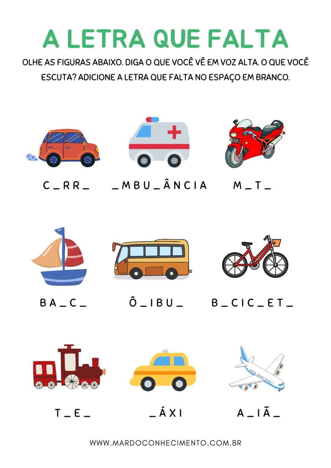 Atividades sobre Meios de Transporte – mardoconhecimento.com.br